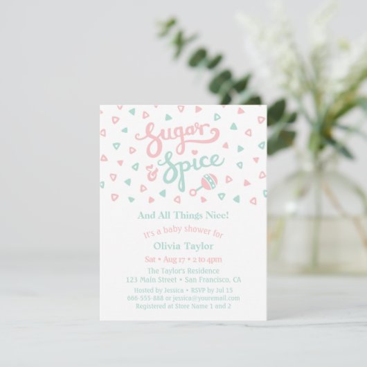 砂糖と香辛料のタイポグラフィ·ガールズ·ベビーシャワー 招待状 (スタンド正面)