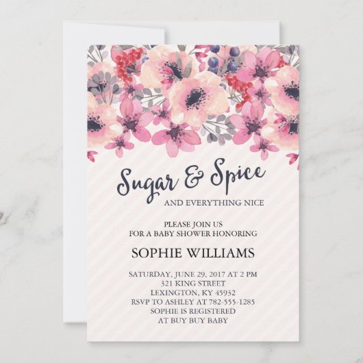 砂糖と香辛料の女の子のベビーシャワー 招待状 (正面)