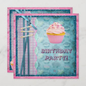 砂糖のカップケーキのグリッターのパーティーの招待のような菓子 招待状 (正面/裏面)