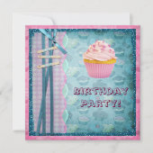砂糖のカップケーキのグリッターのパーティーの招待のような菓子 招待状 (正面)