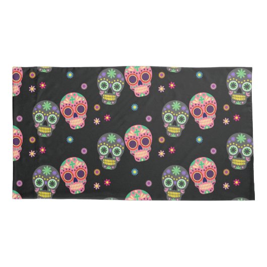 砂糖のスカルと花の死のパターンの日 枕カバー (裏面)