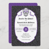 砂糖のスカルのすみれ色のダマスク織の結婚式招待状 招待状 (正面/裏面)