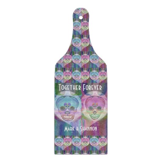 砂糖のスカルのカップル カッティングボード (正面)