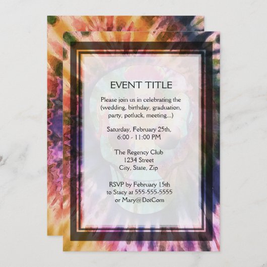 砂糖のスカルのタイは美しい中からの色の死にます 招待状 (正面/裏面)