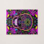 砂糖のスカルのネオンのピンク ジグソーパズル (横)