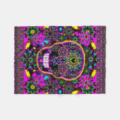 砂糖のスカルのネオンのピンク フリースブランケット (正面(横))