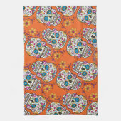 砂糖のスカルのハロウィンのオレンジ キッチンタオル (縦)