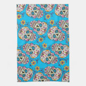 砂糖のスカルのハロウィンの青 キッチンタオル (縦)