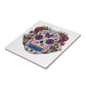 砂糖のスカルのピンクのバラの多色のな花 タイル (側面)