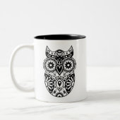 砂糖のスカルのフクロウの黒及び白 ツートーンマグカップ (左)
