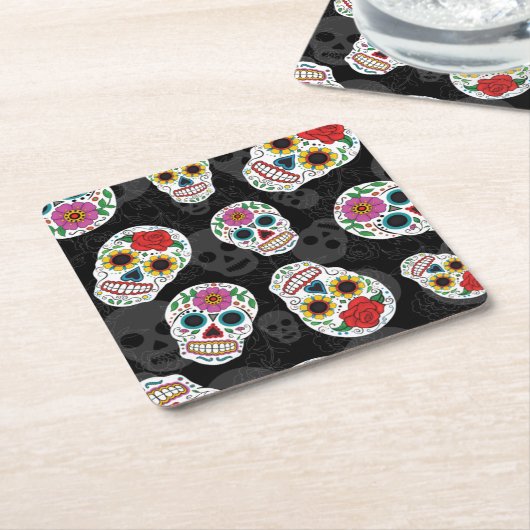 砂糖のスカルのプリントのコースター スクエアペーパーコースター (アングル)