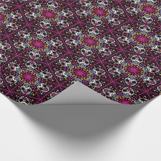 砂糖のスカルの万華鏡のように千変万化するパターンのハロウィンのギフト用包装紙 ラッピングペーパー (角)