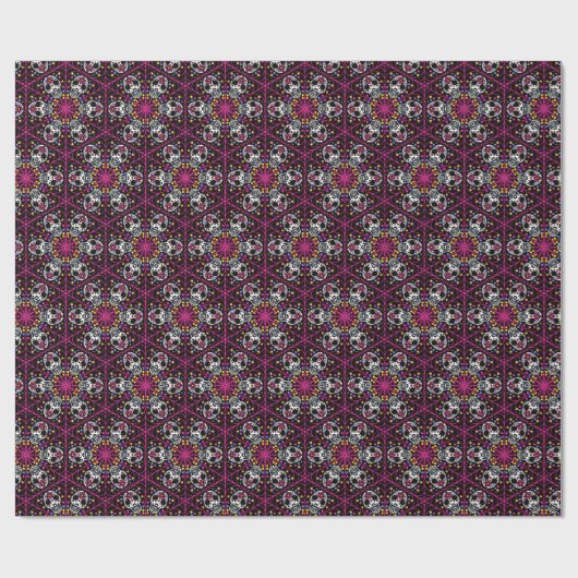 砂糖のスカルの万華鏡のように千変万化するパターンのハロウィンのギフト用包装紙 ラッピングペーパー (フラット)