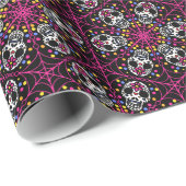 砂糖のスカルの万華鏡のように千変万化するパターンのハロウィンのギフト用包装紙 ラッピングペーパー (ロールコーナー)