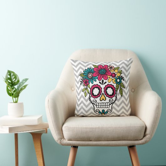 砂糖のスカルの枕、死者、花の日 クッション (椅子)