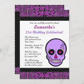 砂糖のスカルの紫色および黒い誕生日の招待 招待状 (正面/裏面)
