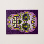 砂糖のスカルの紫色の花柄 ジグソーパズル (横)