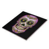 砂糖のスカルの紫色の花柄 タイル (側面)