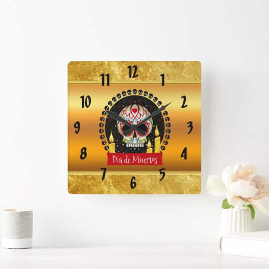 砂糖のスカルの血も凍るような威圧的および恐い スクエア壁時計 (ホーム)