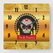 砂糖のスカルの血も凍るような威圧的および恐い スクエア壁時計 (正面)