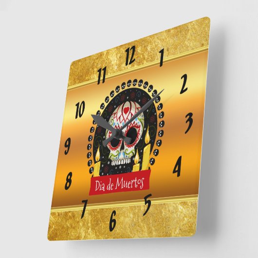 砂糖のスカルの血も凍るような威圧的および恐い スクエア壁時計 (傾斜)