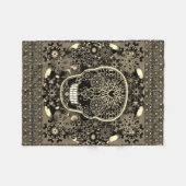 砂糖のスカルの黒および金ゴールド フリースブランケット (正面(横))