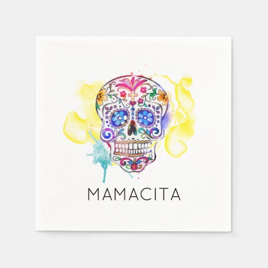 砂糖のスカルカラフルが死者の日を埋めた スタンダードカクテルナプキン (正面)