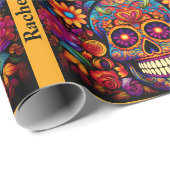 砂糖のスカル日の死んだ誕生日追加の名前 ラッピングペーパー (ロールコーナー)