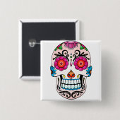 砂糖のスカル-死者の日、入れ墨、メキシコ 缶バッジ (正面&裏面)