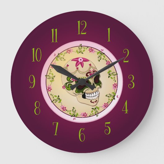 砂糖のスカル[Diaa de Muertos] ラージ壁時計 (正面)