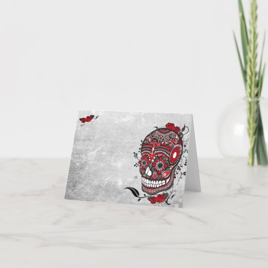 砂糖のスカルBalckおよび赤いメッセージカード カード (正面)