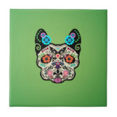 砂糖のスカルFrenchie -緑 タイル (正面)