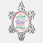 砂糖のプラムによってはクリスマスの単語の芸術のオーナメントが夢を見ます スノーフレークピューターオーナメント (右)