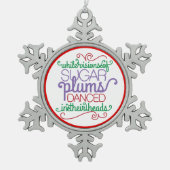 砂糖のプラムによってはクリスマスの単語の芸術のオーナメントが夢を見ます スノーフレークピューターオーナメント (正面)