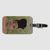 砂糖りんご柄、黒人女性、オリーブグリーンラグ ラゲッジタグ (正面横)