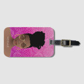 砂糖りんご柄、黒人女性、ホットピンク ラゲッジタグ (正面横)