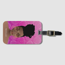 砂糖りんご柄、黒人女性、ホットピンク ラゲッジタグ