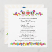 砂糖カスタムスカルと花 – オレンジ背景 招待状 (正面/裏面)