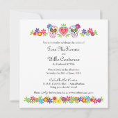 砂糖カスタムスカルと花 – オレンジ背景 招待状 (正面)