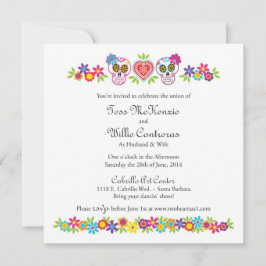 砂糖カスタムスカルと花 – オレンジ背景 招待状