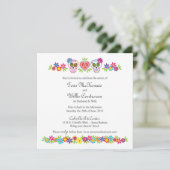 砂糖カスタムスカルと花 – 黄色Bkgnd 招待状 (スタンド正面)