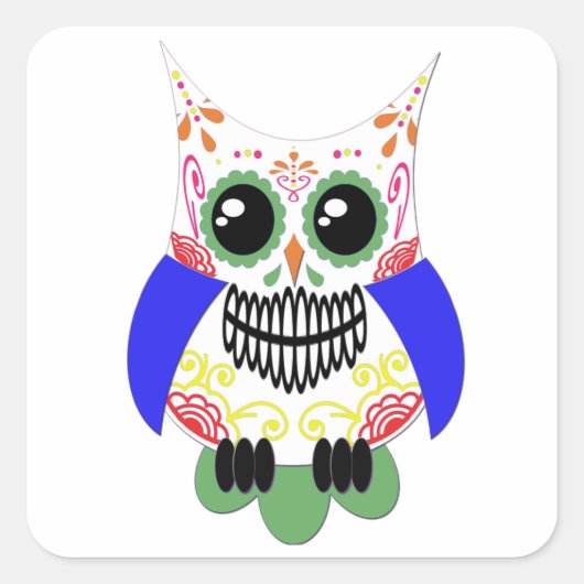 砂糖カラフルスカルフクロウのシール スクエアシール (正面)