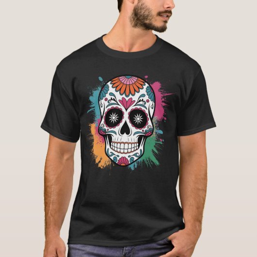 砂糖カラフルスカル-スカルギフト Tシャツ (正面)