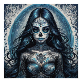 砂糖カラフルスカルno 1b光沢ポスター ポスター