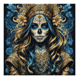 砂糖カラフルスカルno 1D光沢ポスター ポスター