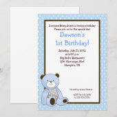 砂糖クッキー ブルー クマ 5x7 誕生日 招待状 (正面/裏面)