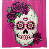 砂糖スカルとバラ シャワーカーテン (正面)