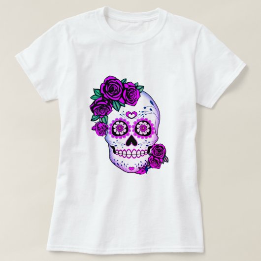 砂糖スカルとバラ Tシャツ (デザイン正面)