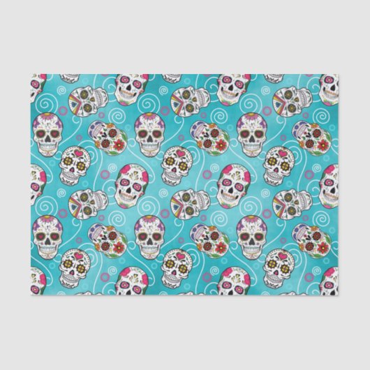 砂糖スカルと渦巻きターコイズブルーD725 薄葉紙 (正面)