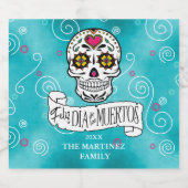 砂糖スカルと渦巻きターコイズID725 スパークリングワインラベル (シングルラベル)